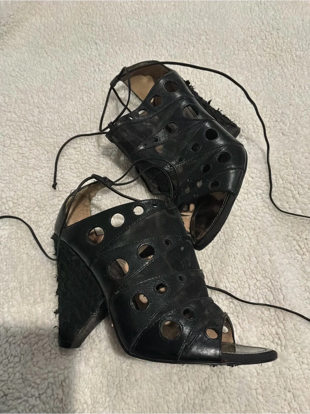 Proenza Schouler Black Cutout Lace-Up Wedge Sandals